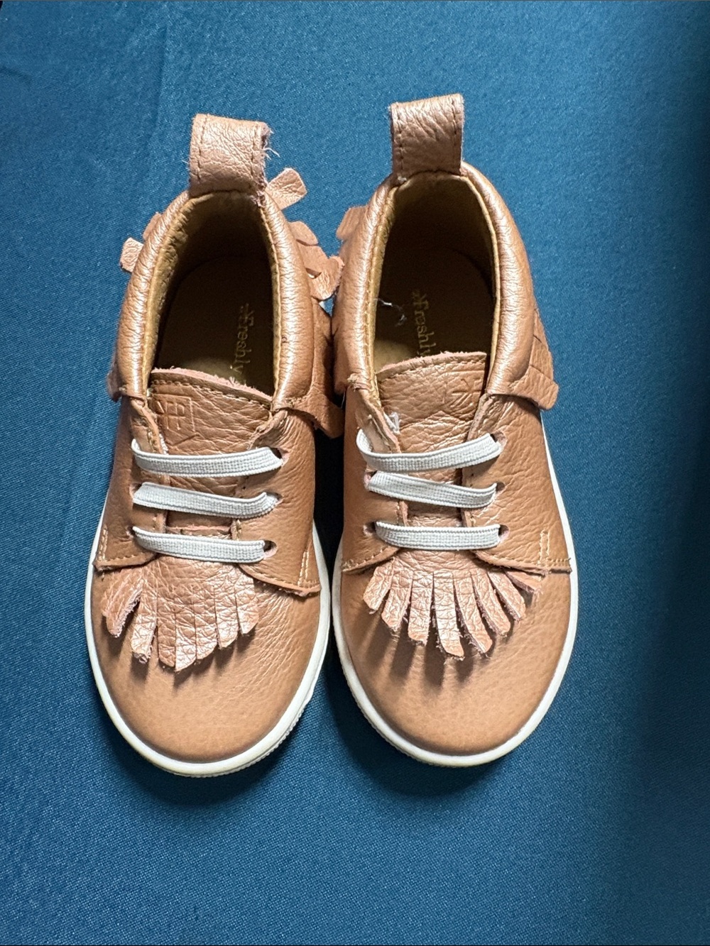 Freshly Picked Rose Gold Leather Fringe moccasin style sneakers